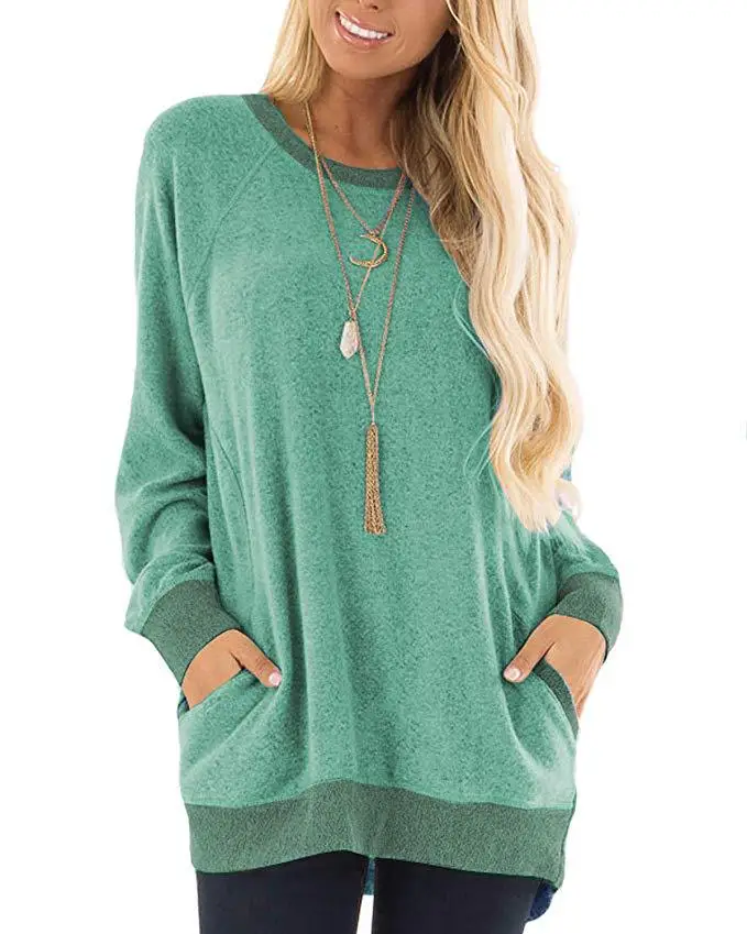 Women's Grey Contrast Pocket Sweatshirt Long Sleeve Pullover - Image 4