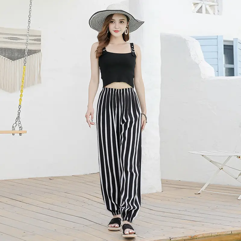 Women's Printed Harem Beach Pants Cotton Silk Summer