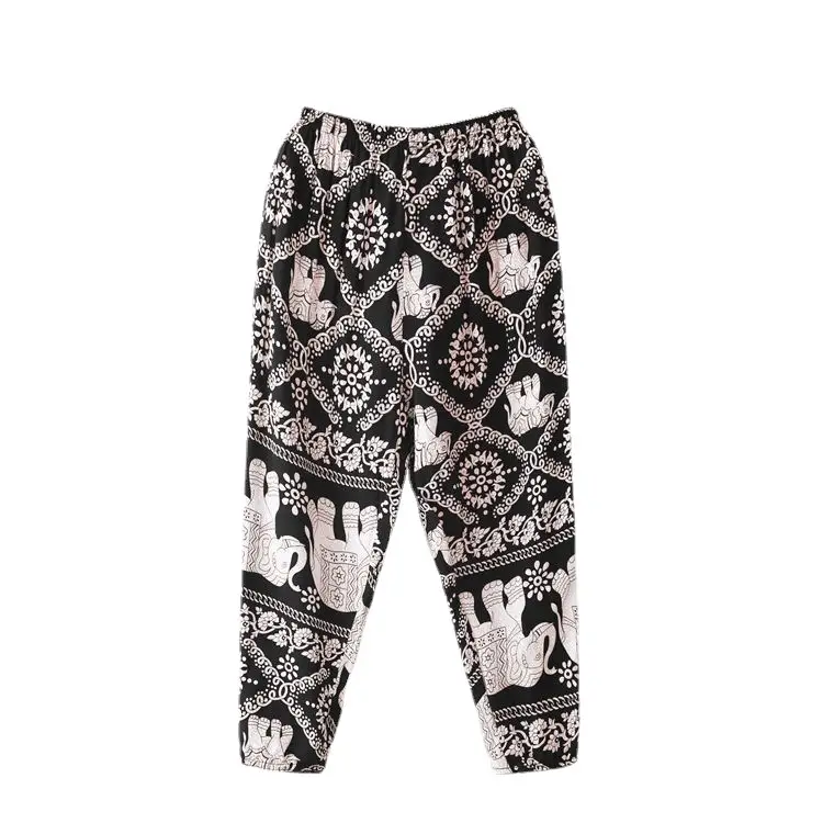 Women's Printed Harem Beach Pants Cotton Silk Summer