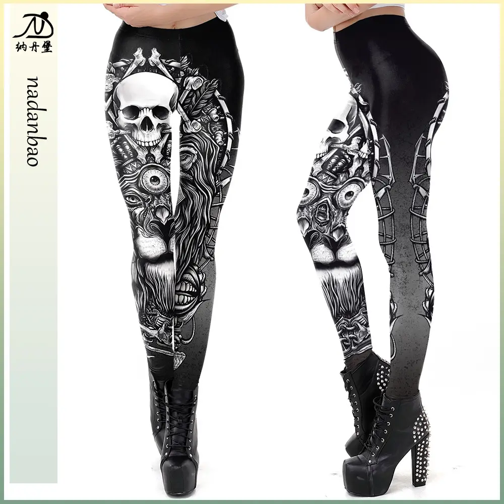 3D Skull Nine Point Tight Leggings Women Black