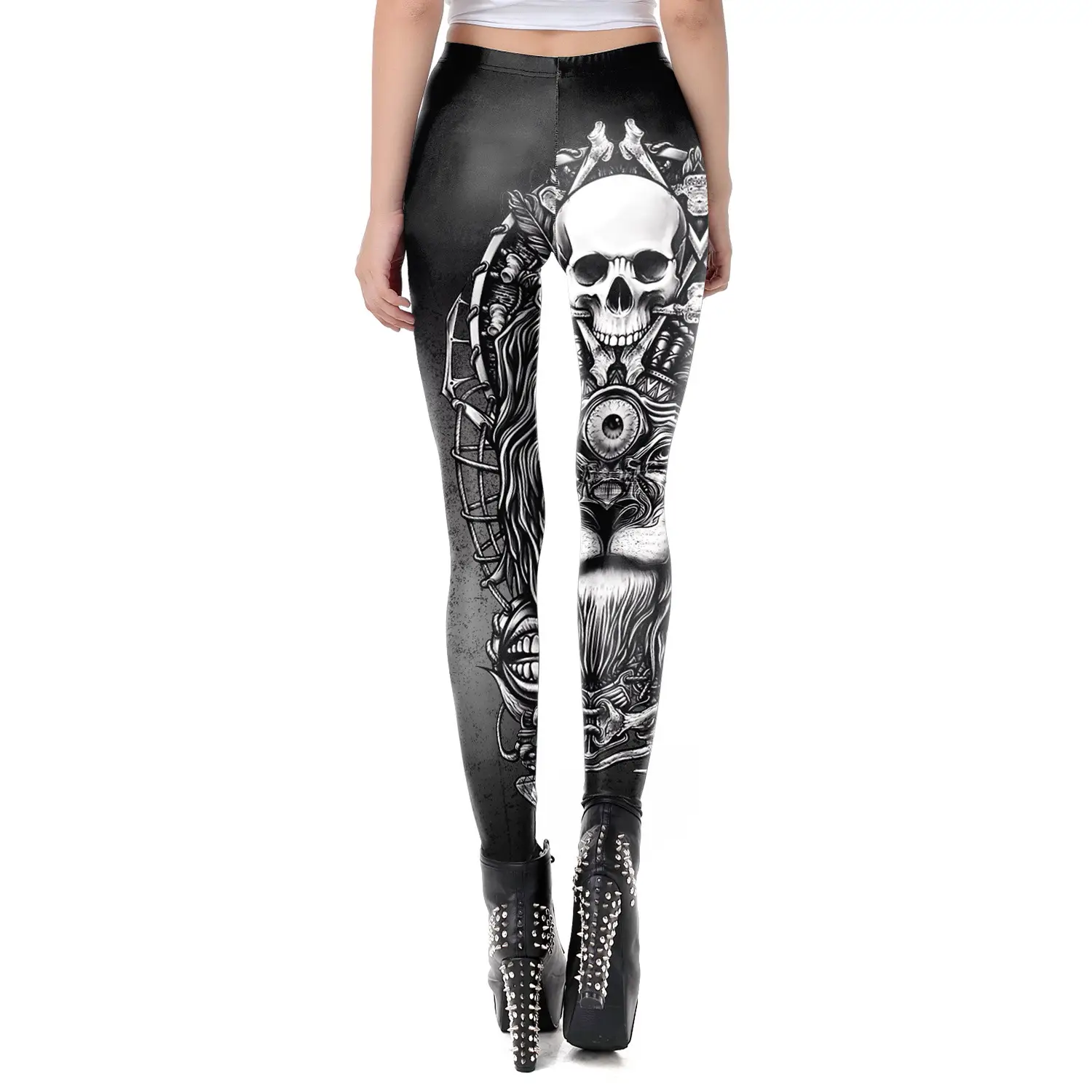 3D Skull Nine Point Tight Leggings Women Black