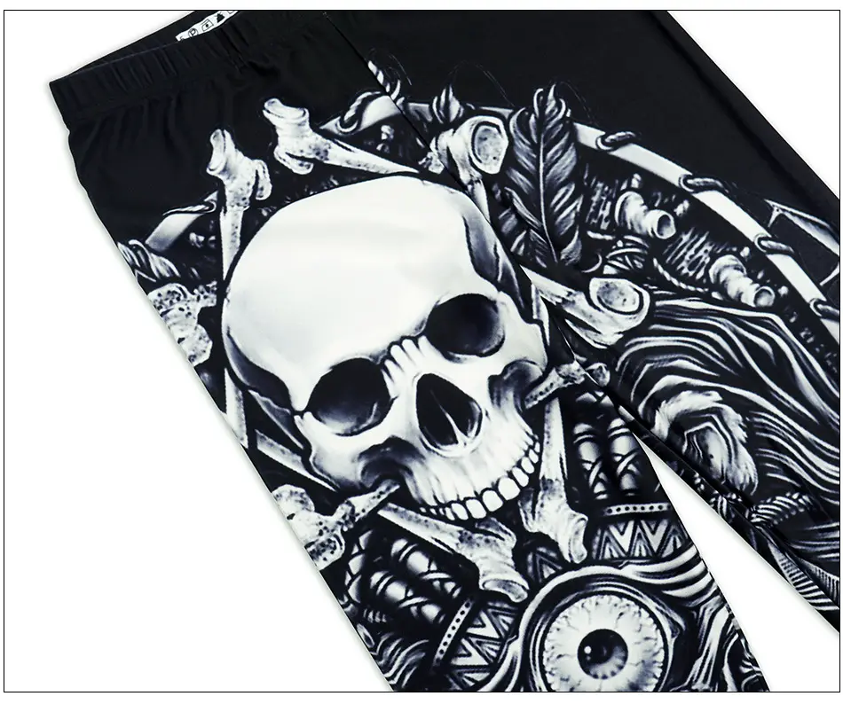 3D Skull Nine Point Tight Leggings Women Black — feature 11