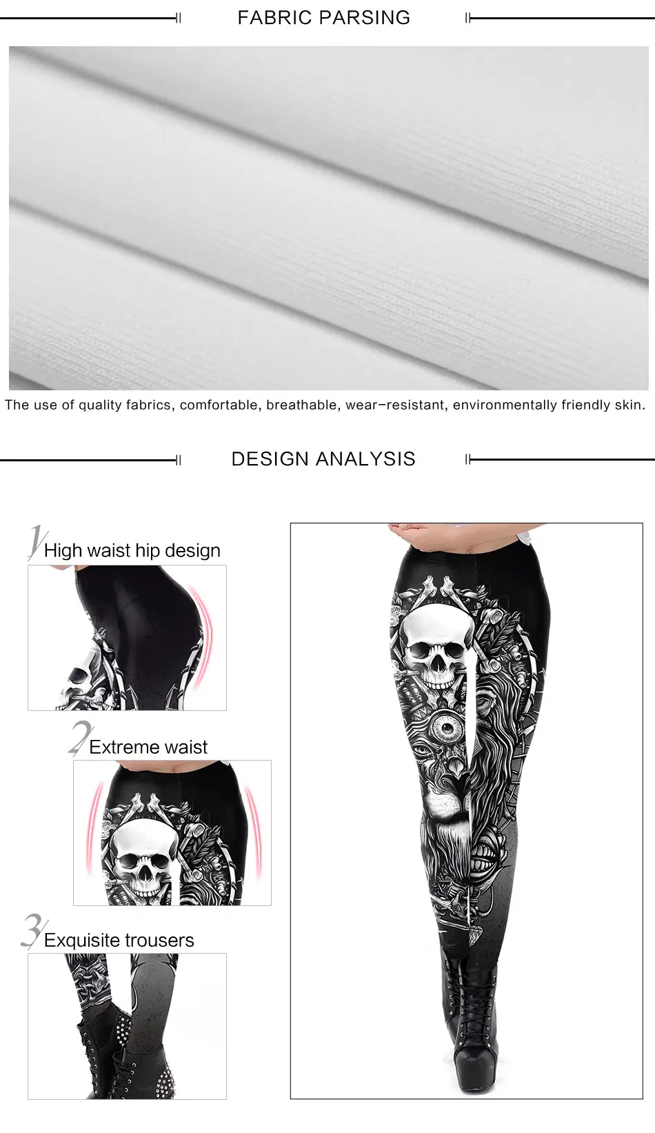 3D Skull Nine Point Tight Leggings Women Black — feature 6