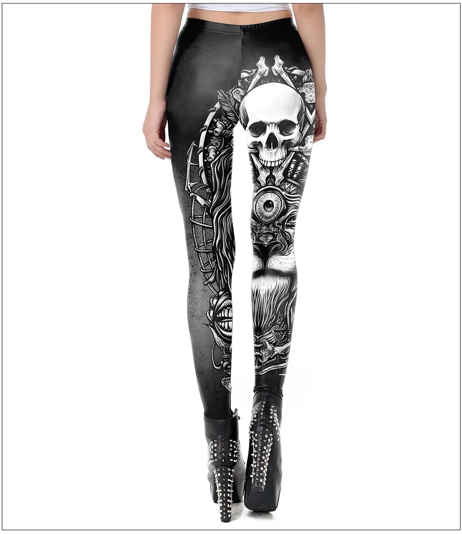 3D Skull Nine Point Tight Leggings Women Black — feature 9