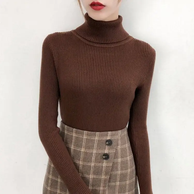 Women's Winter Turtleneck Sweater Purple Solid Color