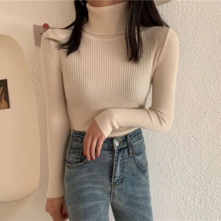 Women's Winter Turtleneck Sweater Purple Solid Color