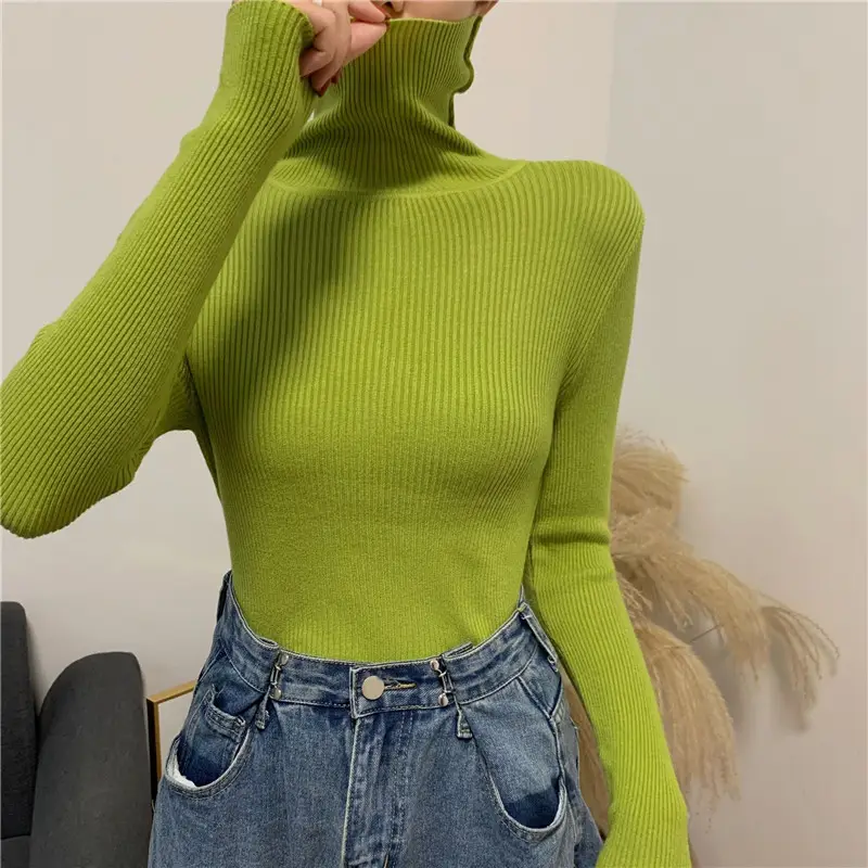 Women's Winter Turtleneck Sweater Purple Solid Color