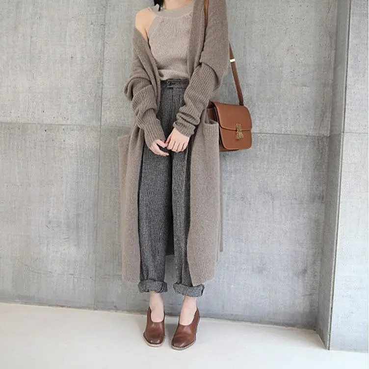 Women's Knitted Cardigan Knee Length Sweater Grey - Image 2