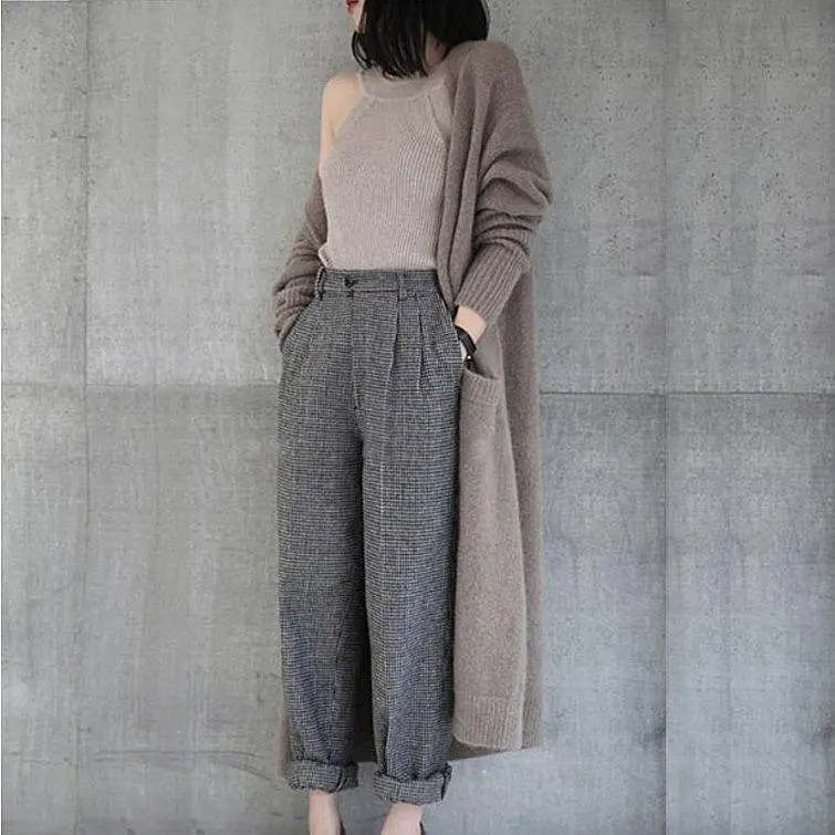 Women's Knitted Cardigan Knee Length Sweater Grey - Image 4
