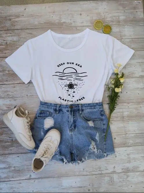 Keep Our Sea Plastic Free T-Shirt Green