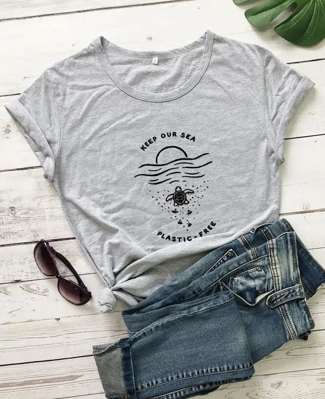 Keep Our Sea Plastic Free T-Shirt Green
