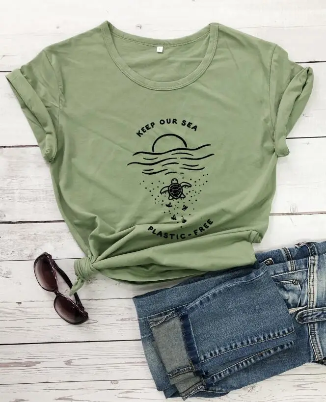 Keep Our Sea Plastic Free T-Shirt Green