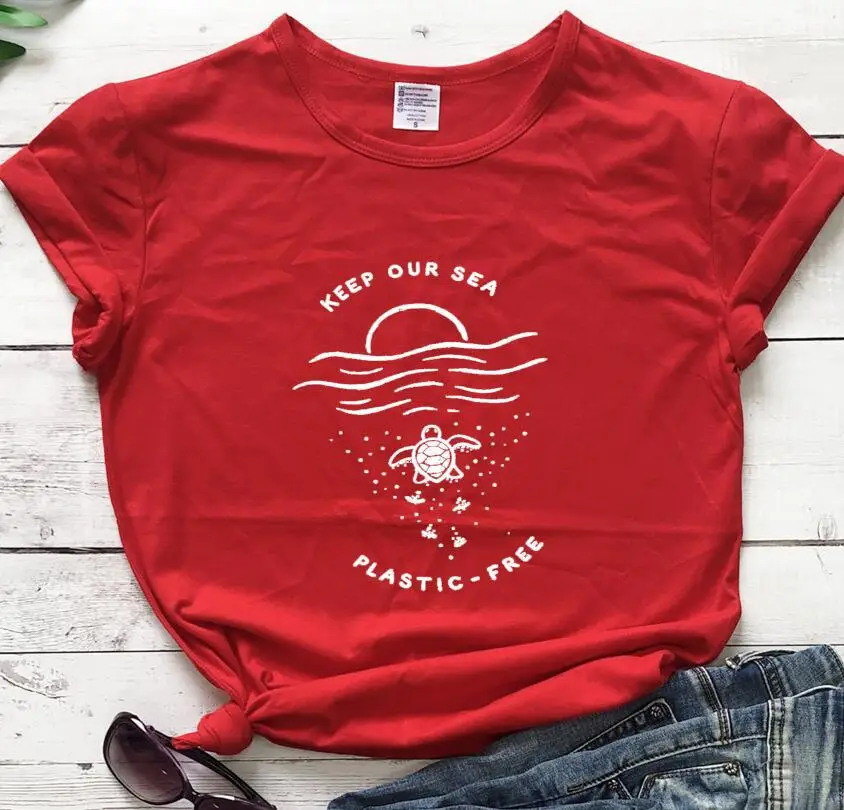 Keep Our Sea Plastic Free T-Shirt Green