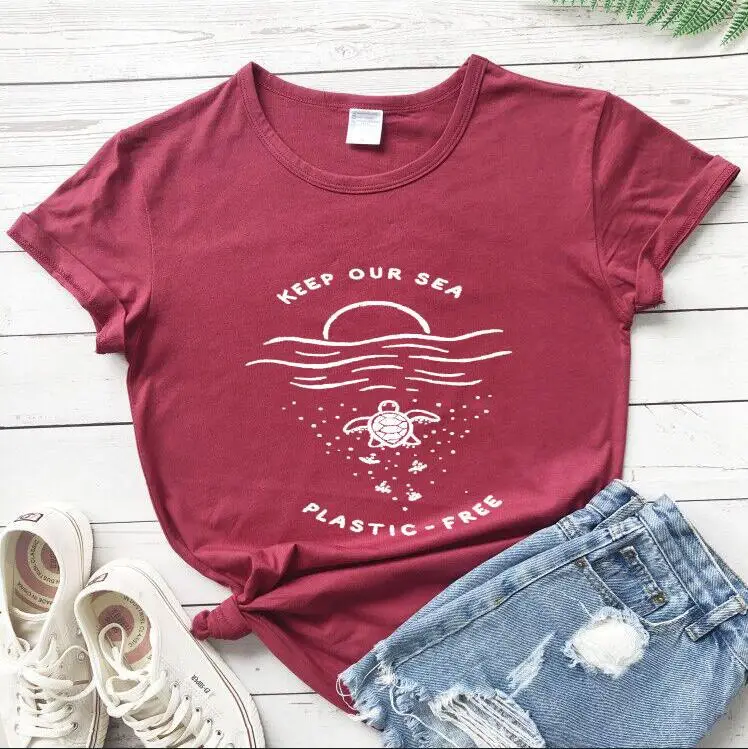 Keep Our Sea Plastic Free T-Shirt Green