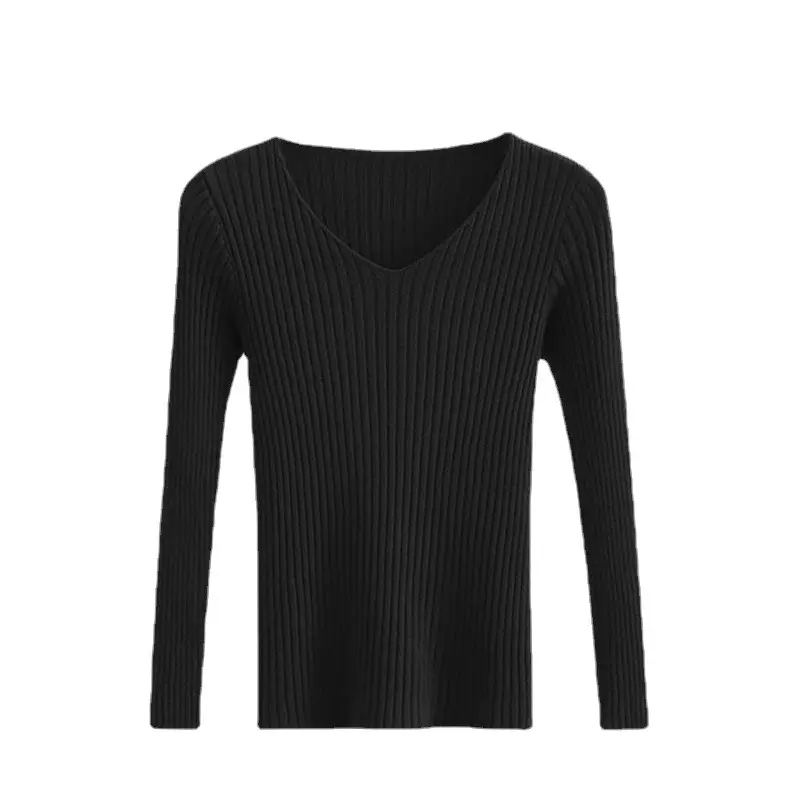 Women V-neck Knit Pullover Sweater Red - Image 16
