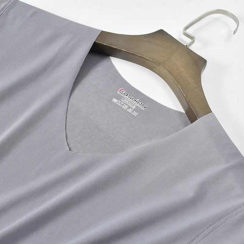 Men V-Neck Ice Silk T-Shirt Slim Fit White - Image 10