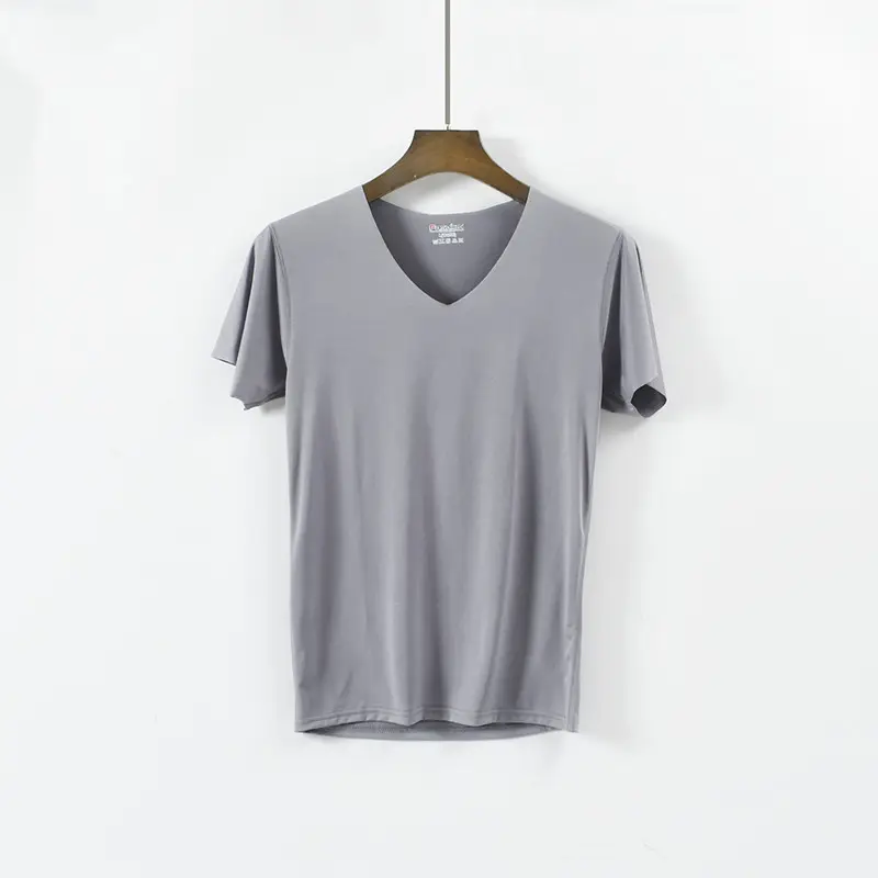 Men V-Neck Ice Silk T-Shirt Slim Fit White - Image 2