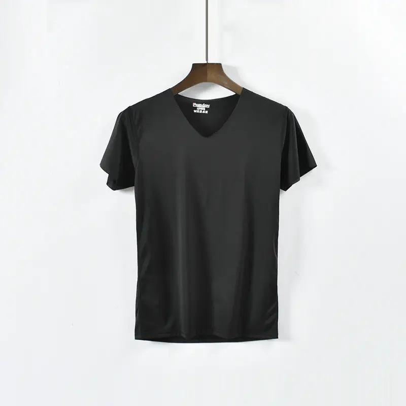 Men V-Neck Ice Silk T-Shirt Slim Fit White - Image 3