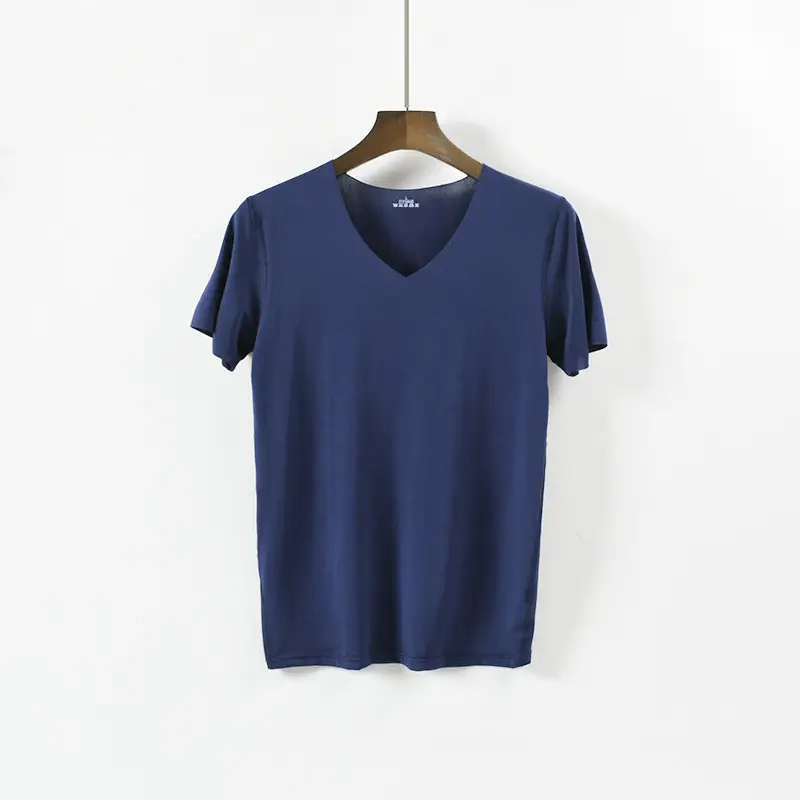 Men V-Neck Ice Silk T-Shirt Slim Fit White - Image 4