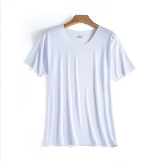 Men V-Neck Ice Silk T-Shirt Slim Fit White - Image 5