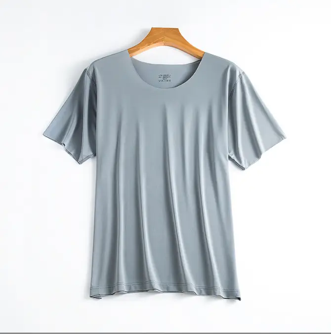 Men V-Neck Ice Silk T-Shirt Slim Fit White - Image 8