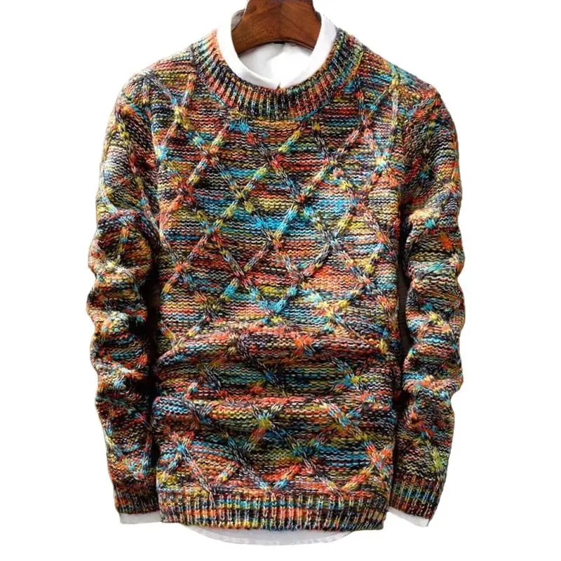 Winter 2025 Men's Diamond Knit Pullover Round Neck Slim Fit - Image 8