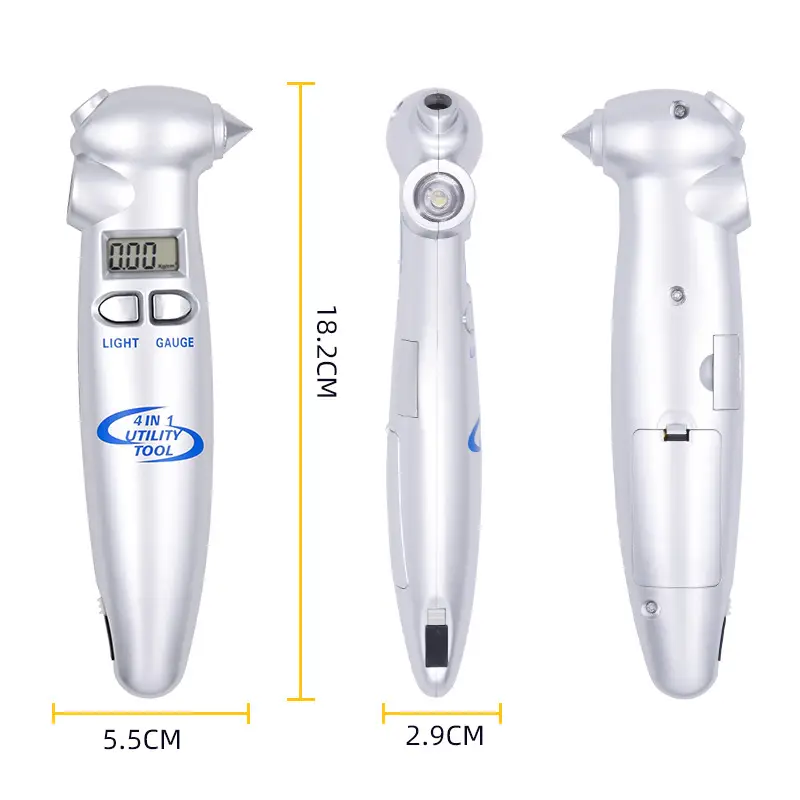 Digital Tire Pressure Gauge Safety Hammer Flashlight Cutter Four-In-One - Image 2