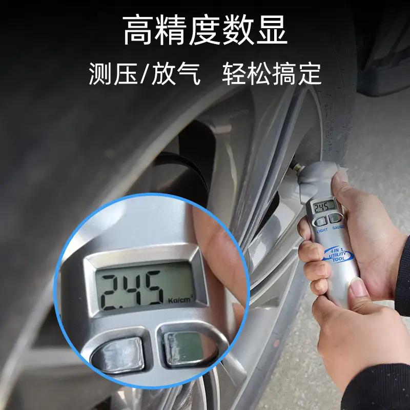 Digital Tire Pressure Gauge Safety Hammer Flashlight Cutter Four-In-One - Image 4