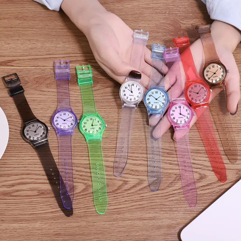 New Pink Girl Digital Face Quartz Watch Transparent Strap