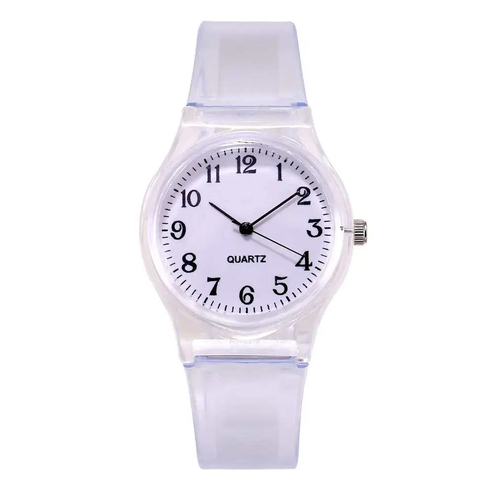 New Pink Girl Digital Face Quartz Watch Transparent Strap
