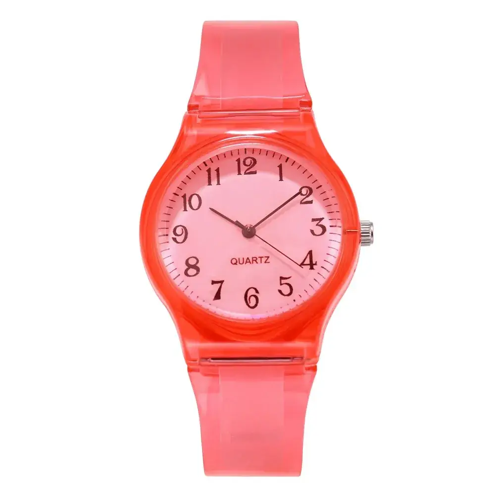 New Pink Girl Digital Face Quartz Watch Transparent Strap