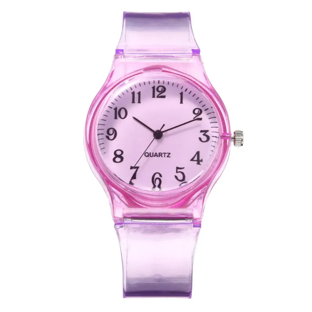New Pink Girl Digital Face Quartz Watch Transparent Strap