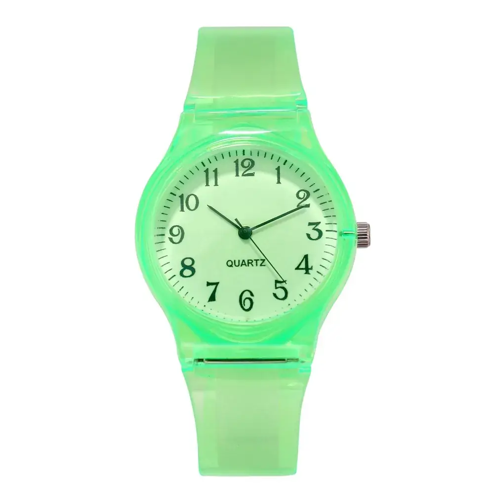 New Pink Girl Digital Face Quartz Watch Transparent Strap