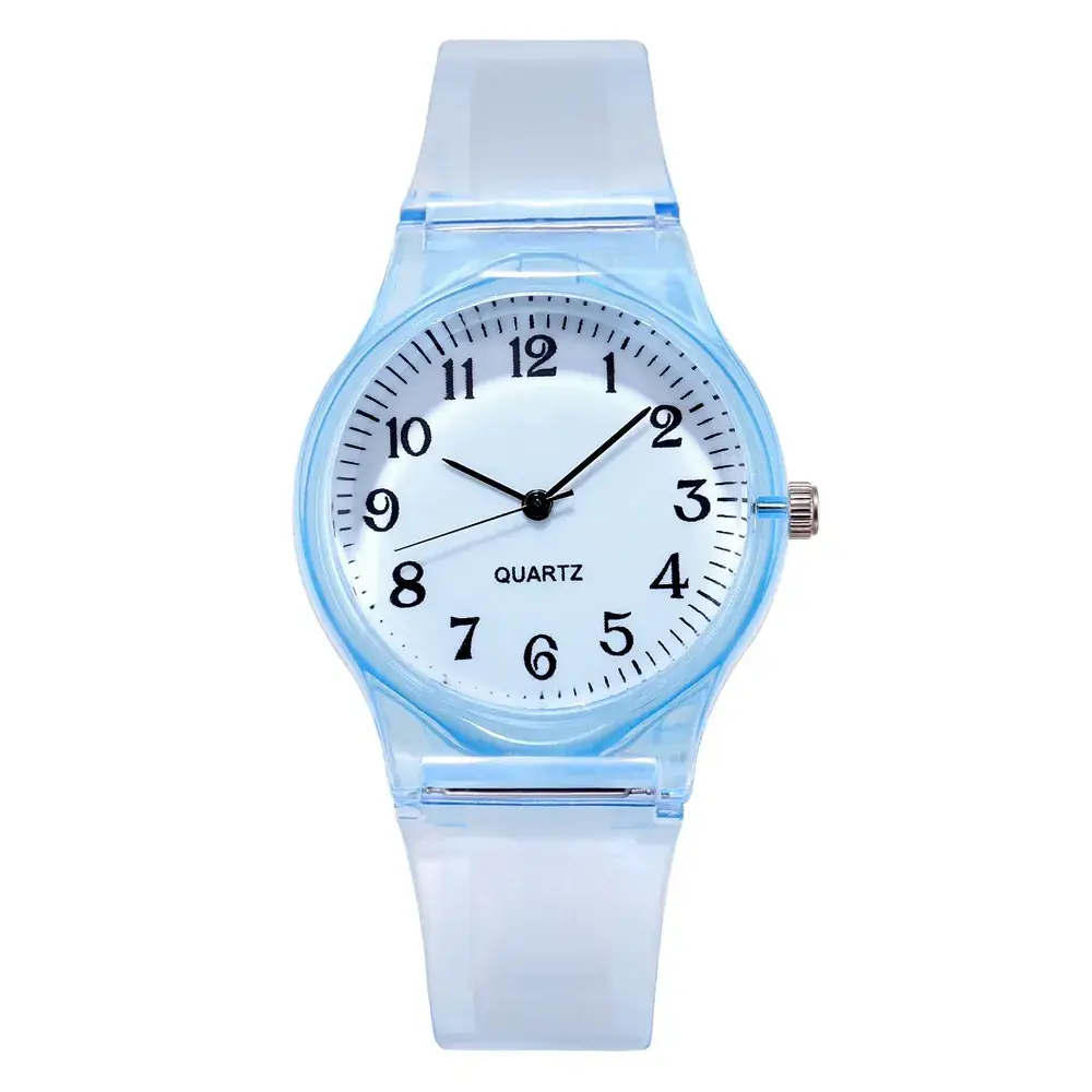 New Pink Girl Digital Face Quartz Watch Transparent Strap
