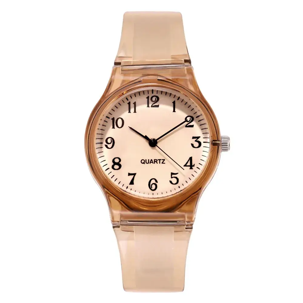 New Pink Girl Digital Face Quartz Watch Transparent Strap