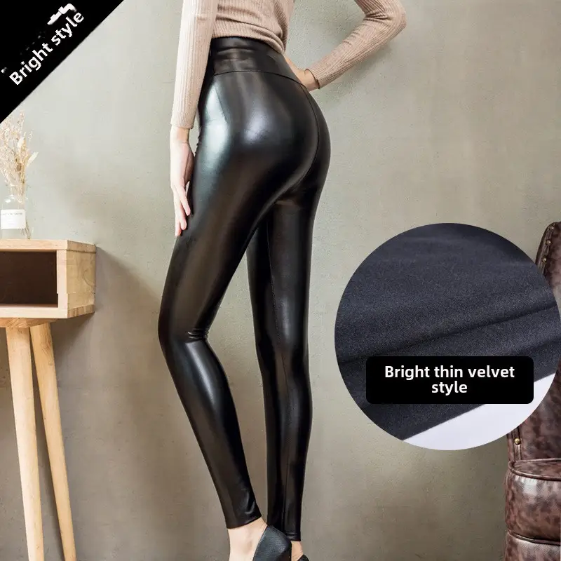 Plus Size Leather Fleece High Waist Tights Winter 2024 - Image 16