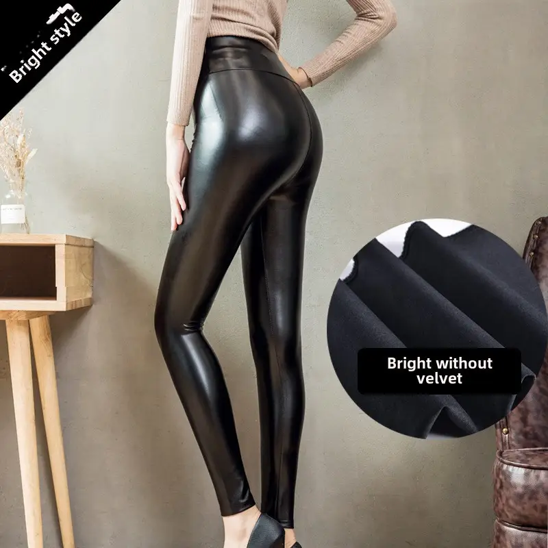 Plus Size Leather Fleece High Waist Tights Winter 2024 - Image 2