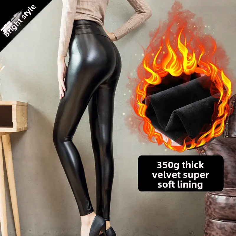 Plus Size Leather Fleece High Waist Tights Winter 2024 - Image 38