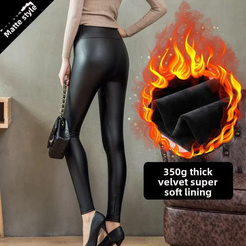Plus Size Leather Fleece High Waist Tights Winter 2024 - Image 44
