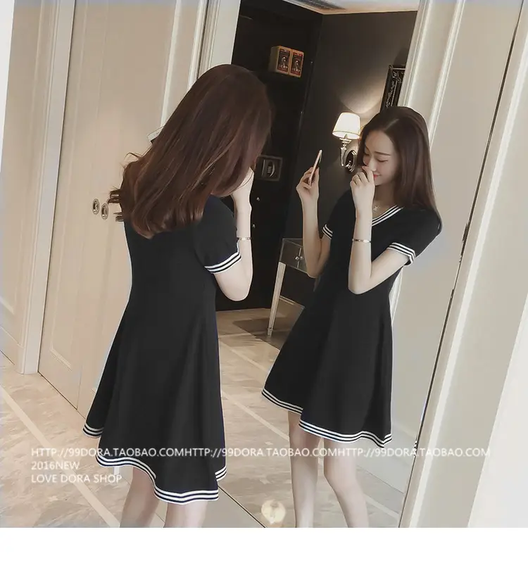 2025 Summer Black V Neck Waist-Cinching Dress Large — feature 9