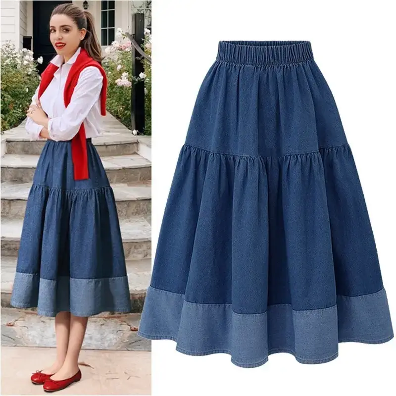 Blue Tiered Skirt for Women Spring 2023 - Image 2