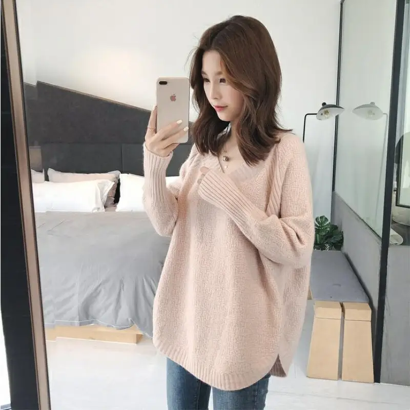 Women V-Neck Lazy Sweater Cotton 2023 Winter - Image 8