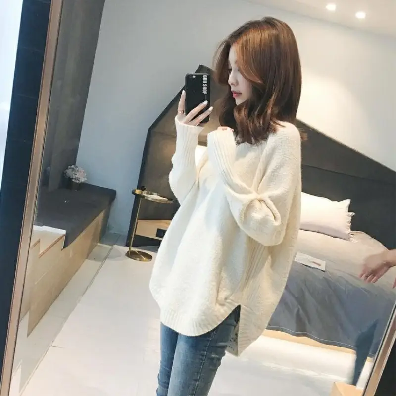 Women V-Neck Lazy Sweater Cotton 2023 Winter - Image 9