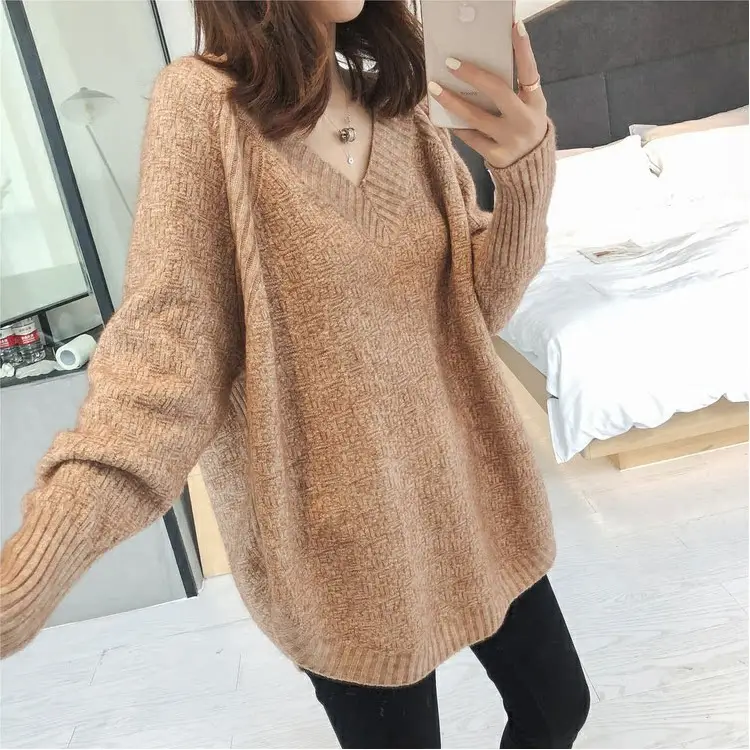 Women V-Neck Lazy Sweater Cotton 2023 Winter — feature 18