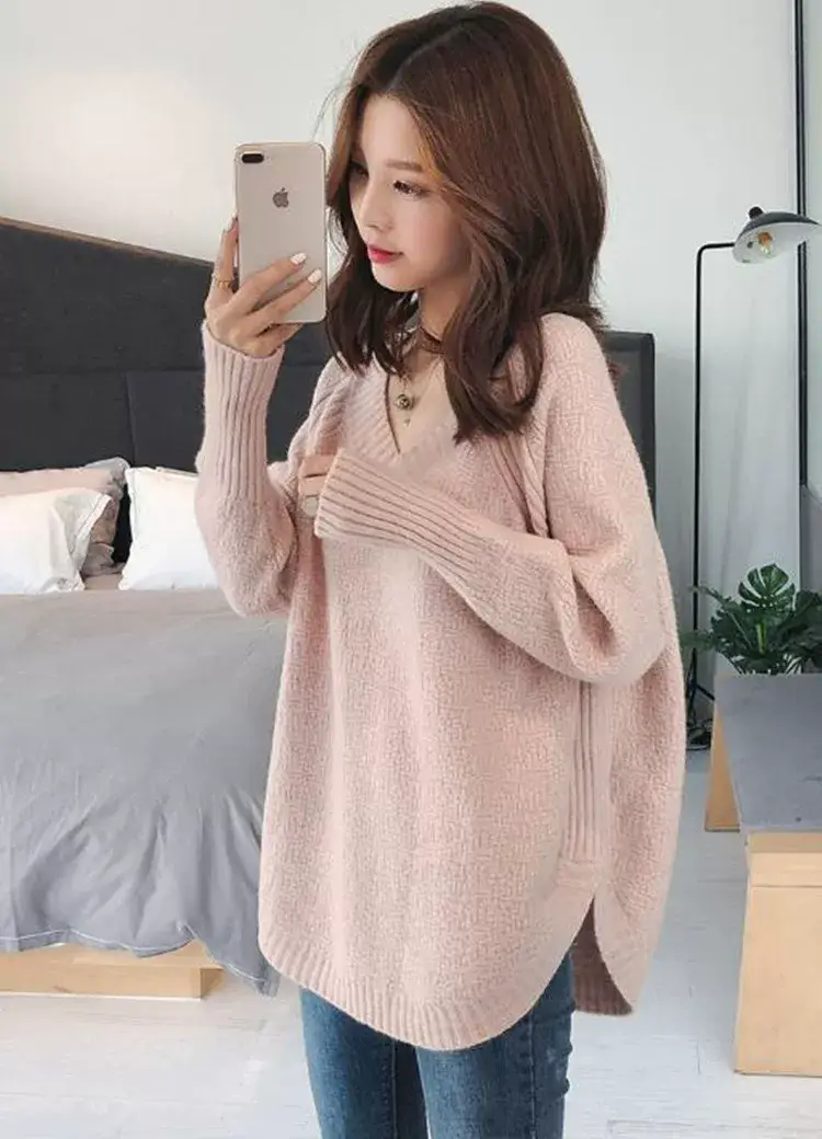 Women V-Neck Lazy Sweater Cotton 2023 Winter — feature 23