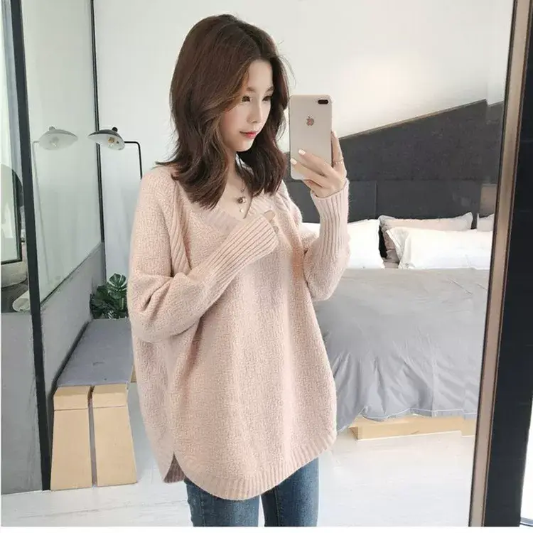 Women V-Neck Lazy Sweater Cotton 2023 Winter — feature 26