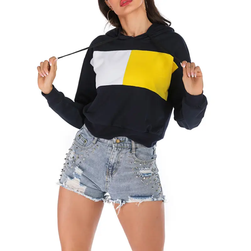 Black Hooded Sweatshirt with Yellow & White Block Design