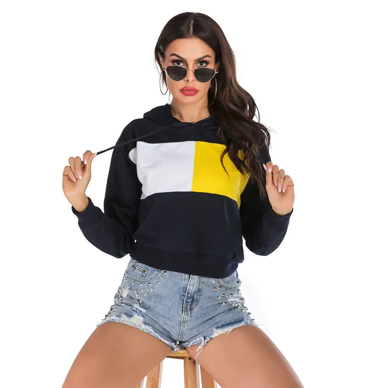 Black Hooded Sweatshirt with Yellow & White Block Design