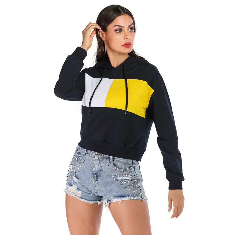 Black Hooded Sweatshirt with Yellow & White Block Design - Image 4