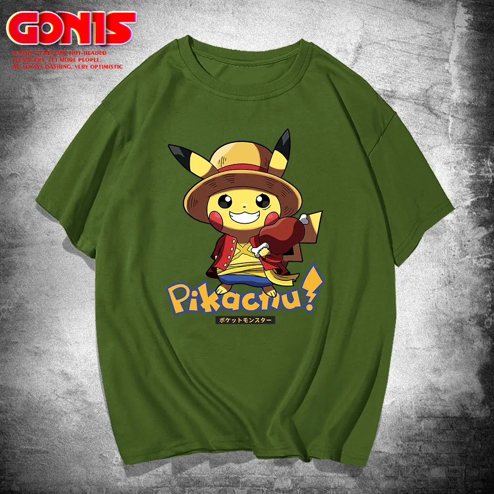 Pikachu Luffy Green T-Shirt for Men Women - Image 6